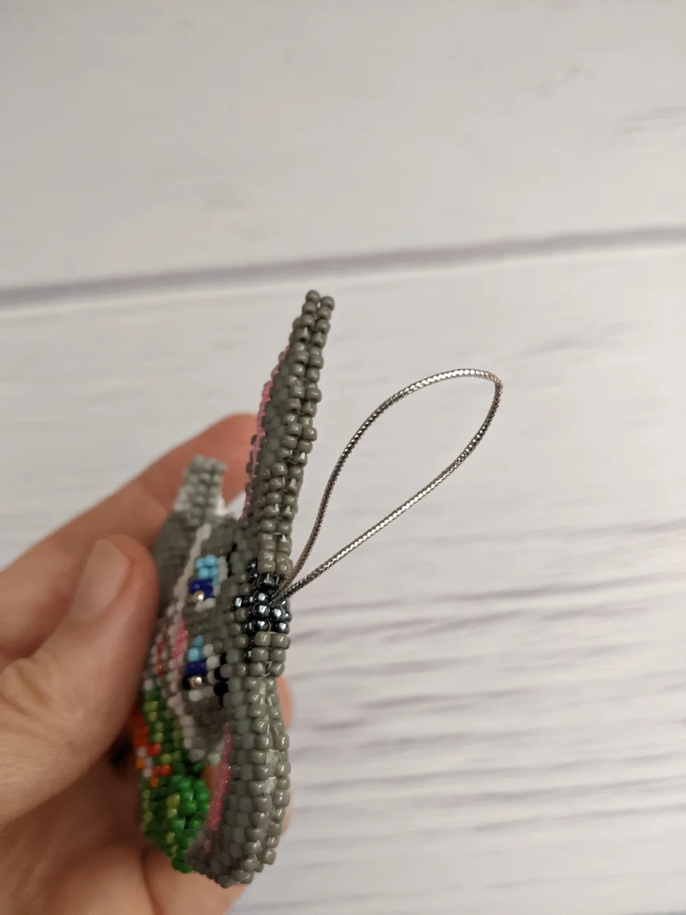 Gray Bunny with Carrot Beaded Hanging Ornament